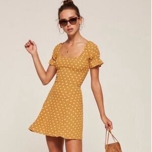Reformation Arlene Polka Dot Dress in Butterscotch - Size 2